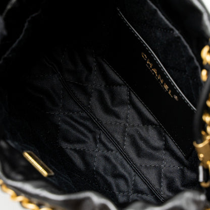 Chanel 23s Mini 22 Bag Shiny Calfskin Black Brushed  (Microchip)