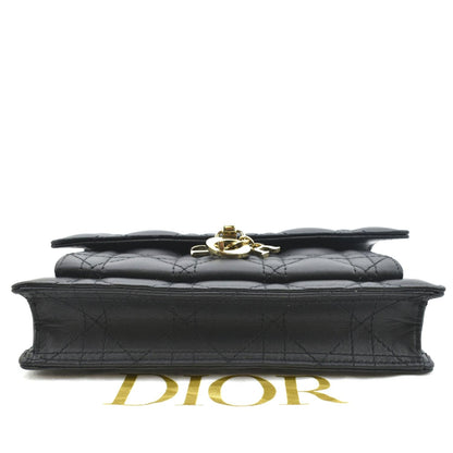 CHRISTIAN DIOR Lady Dior Leather Shoulder Chain Wallet Black
