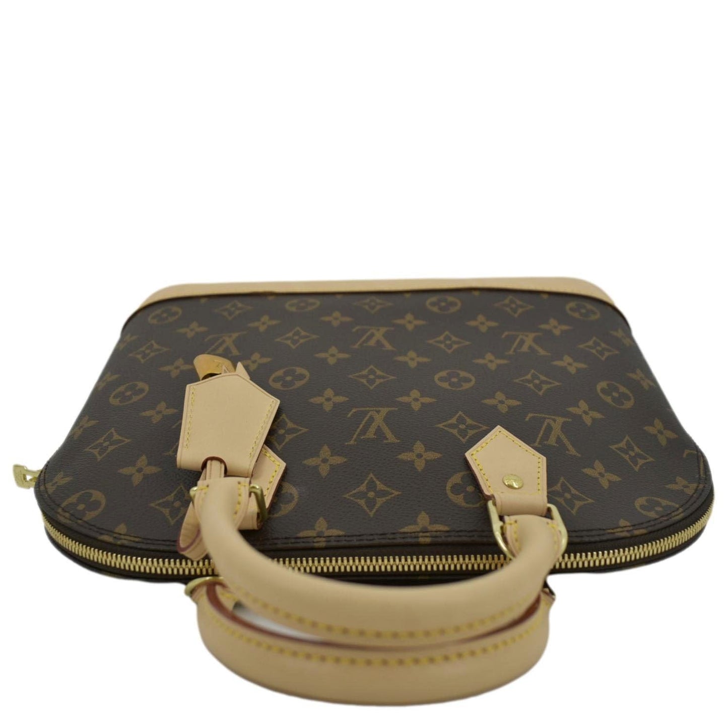 LOUIS VUITTON Alma Monogram Canvas Satchel Bag Brown