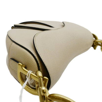 CHRISTIAN DIOR Saddle Grained Calfskin Leather Satchel Shoulder Bag Caramel Beige