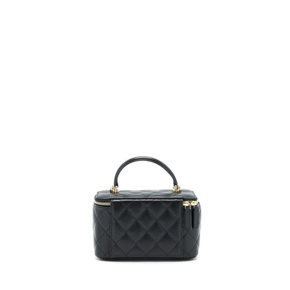 Chanel Top Handle Long Vanity With Chain Lambskin Black L