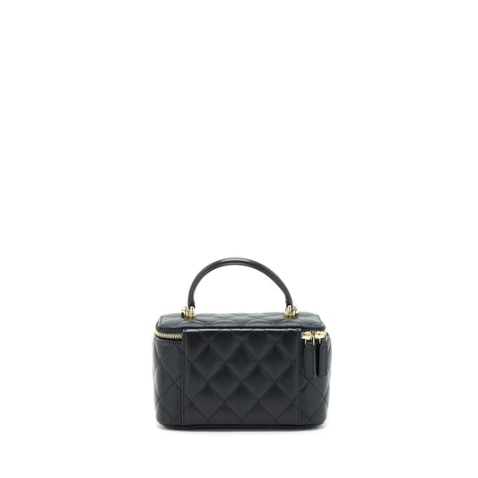 Chanel Top Handle Long Vanity With Chain Lambskin Black L