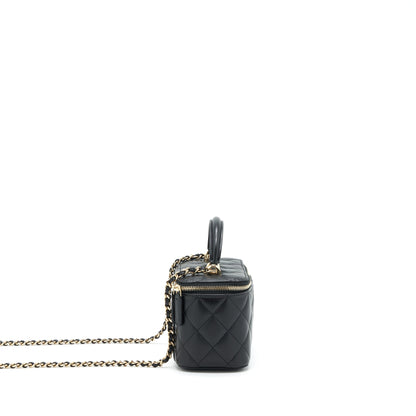 Chanel Top Handle Long Vanity With Chain Lambskin Black L