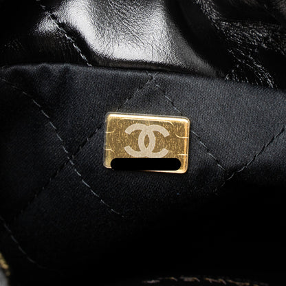 Chanel 23s Mini 22 Bag Shiny Calfskin Black Brushed  (Microchip)