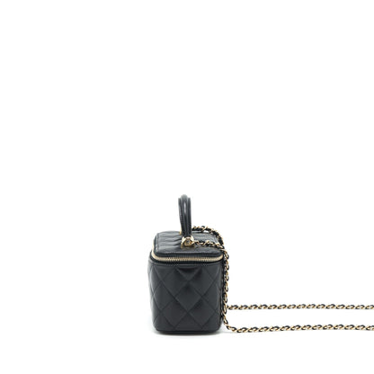 Chanel Top Handle Long Vanity With Chain Lambskin Black L