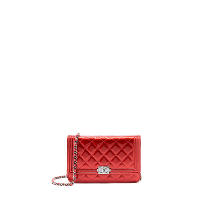 Chanel Boy Wallet On Chain Patent Metallic Red
