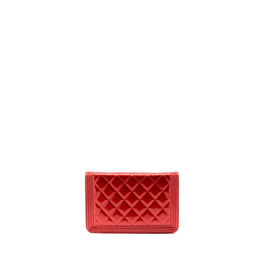 Chanel Boy Wallet On Chain Patent Metallic Red
