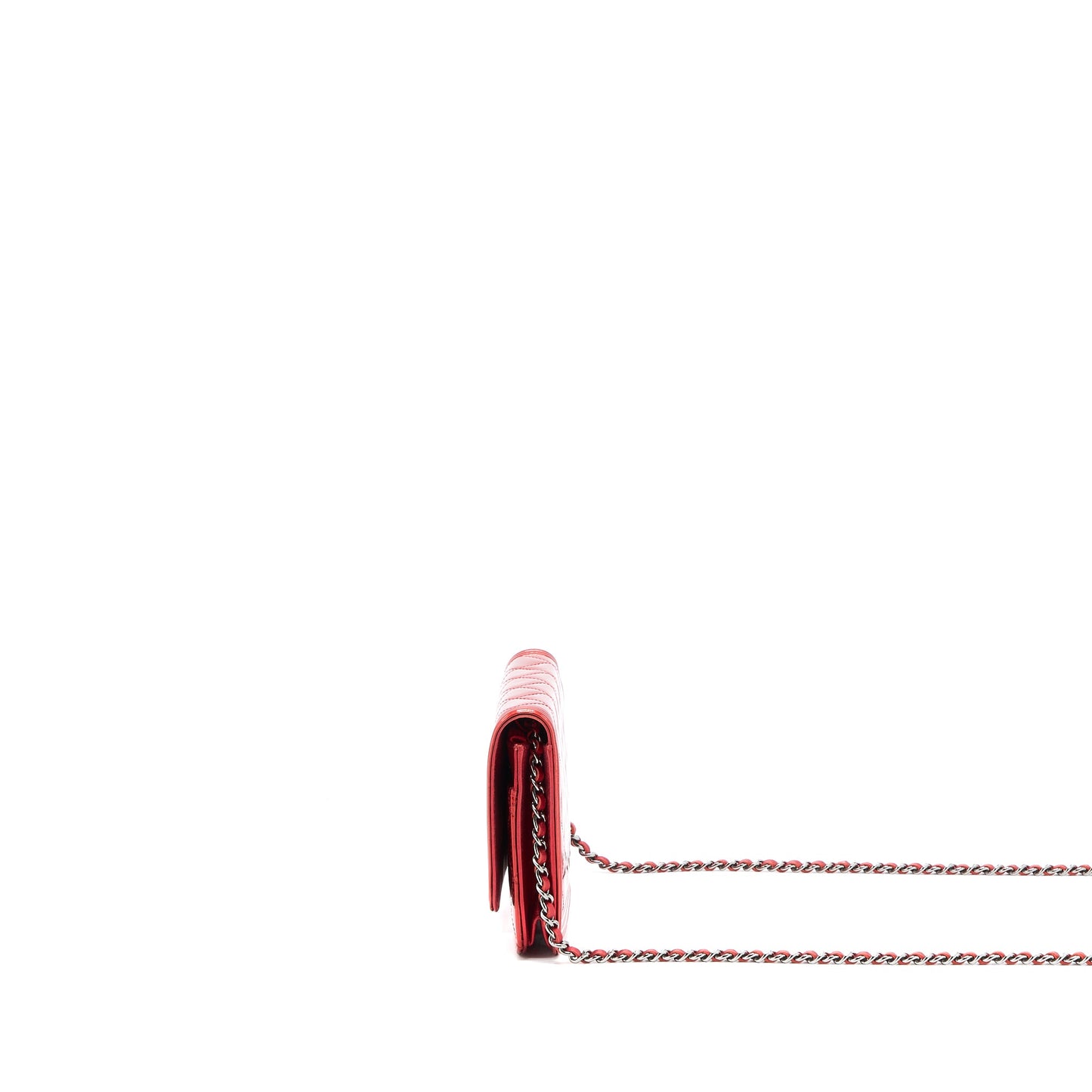 Chanel Boy Wallet On Chain Patent Metallic Red