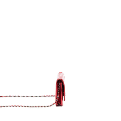 Chanel Boy Wallet On Chain Patent Metallic Red