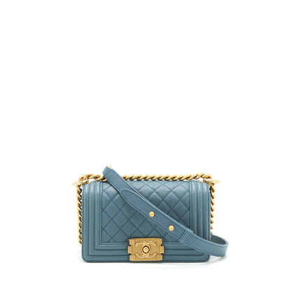 Chanel Small Boy Bag Caviar Greyish Blue Brushed