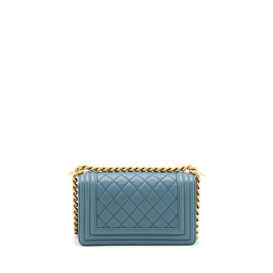 Chanel Small Boy Bag Caviar Greyish Blue Brushed