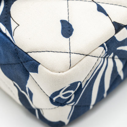 Chanel Medium Limited Edition Flora Printed Classic Flap Bag Silk Blue/WHITE  (Microchip)