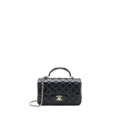 Chanel Top Handle Mini Rectangular Flap Bag Lambskin Black L (Microchip)
