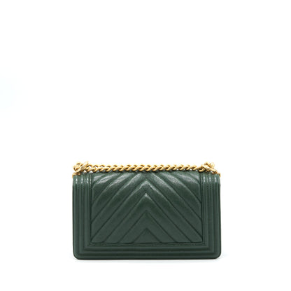 Chanel Chevron Medium Boy Bag Caviar Green Brushed