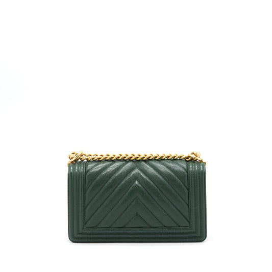 Chanel Chevron Medium Boy Bag Caviar Green Brushed