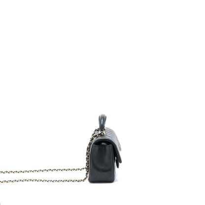 Chanel Top Handle Mini Rectangular Flap Bag Lambskin Black L (Microchip)