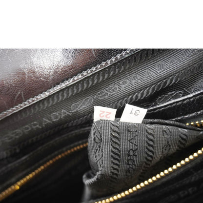 PRADA Frame Woven Madra Leather Tote Bag Black