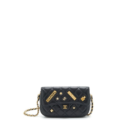 Chanel Limited Charm Double Layer Mini Chain Bag Lambskin Black