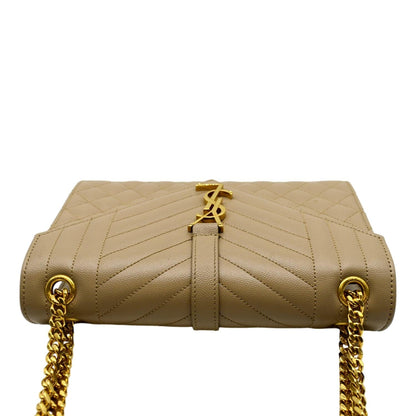 YVES SAINT LAURENT Envelope Flap Matelasse Leather Shoulder Bag Beige