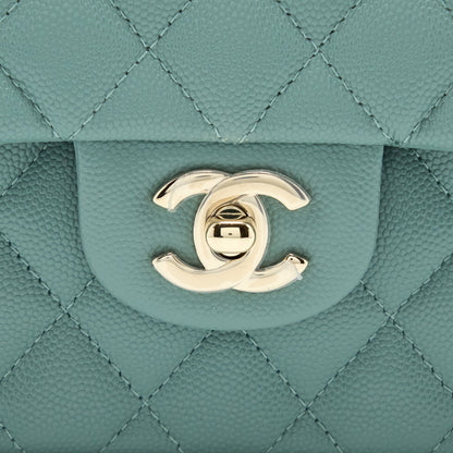 Chanel 22C Small Classic Double Flap Bag Caviar NG124 Greyish Green L (Microchip)