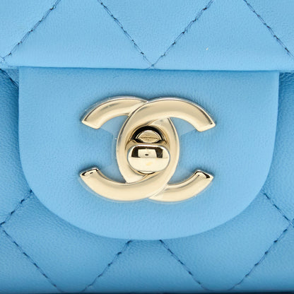 Chanel Mini Rectangular Flap Bag Lambskin Blue L (Microchip)