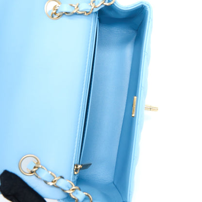 Chanel Mini Rectangular Flap Bag Lambskin Blue L (Microchip)
