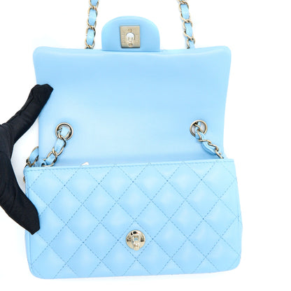 Chanel Mini Rectangular Flap Bag Lambskin Blue L (Microchip)
