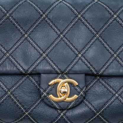Chanel Quilted Flap Bag Calfskin Iridescent Dark Blue Brushed