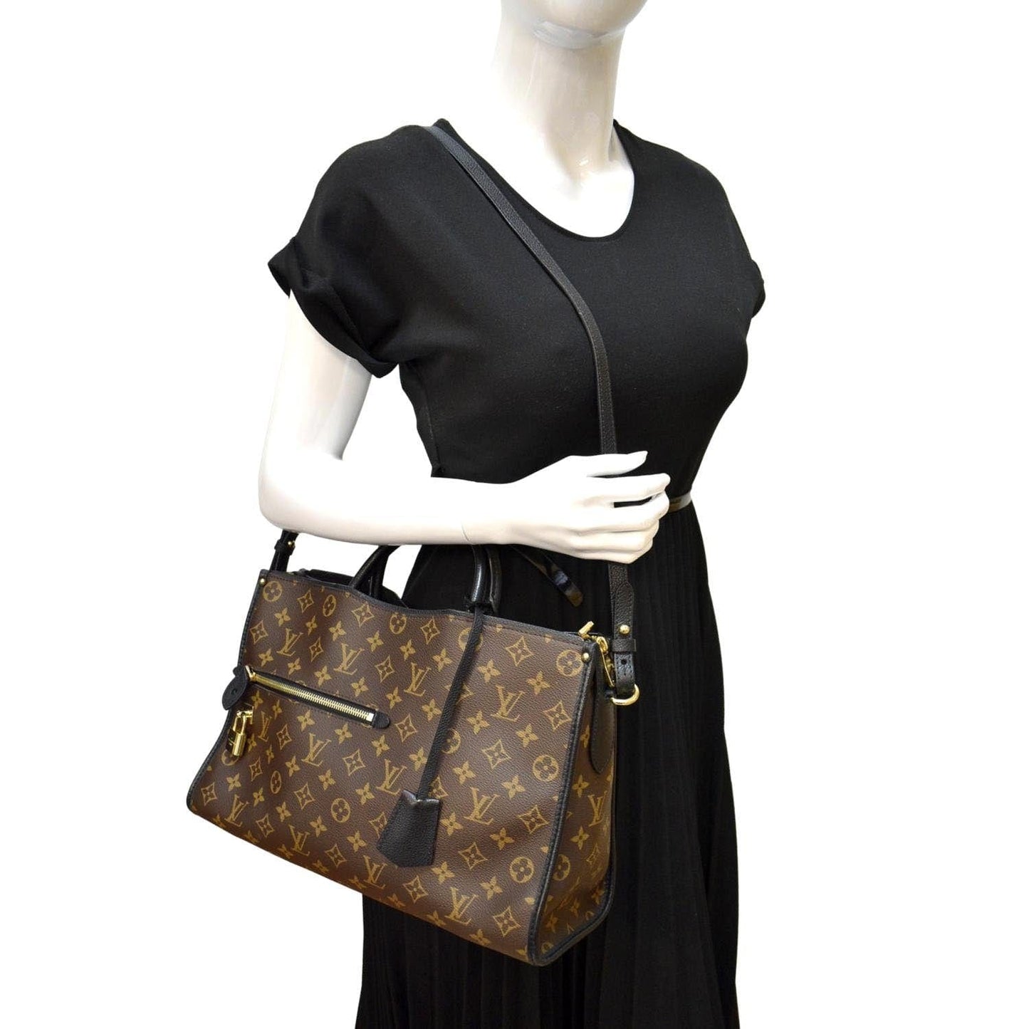 LOUIS VUITTON Popincourt MM Monogram Canvas Shoulder Bag Brown/Noir