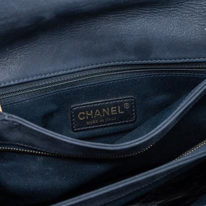 Chanel Quilted Flap Bag Calfskin Iridescent Dark Blue Brushed