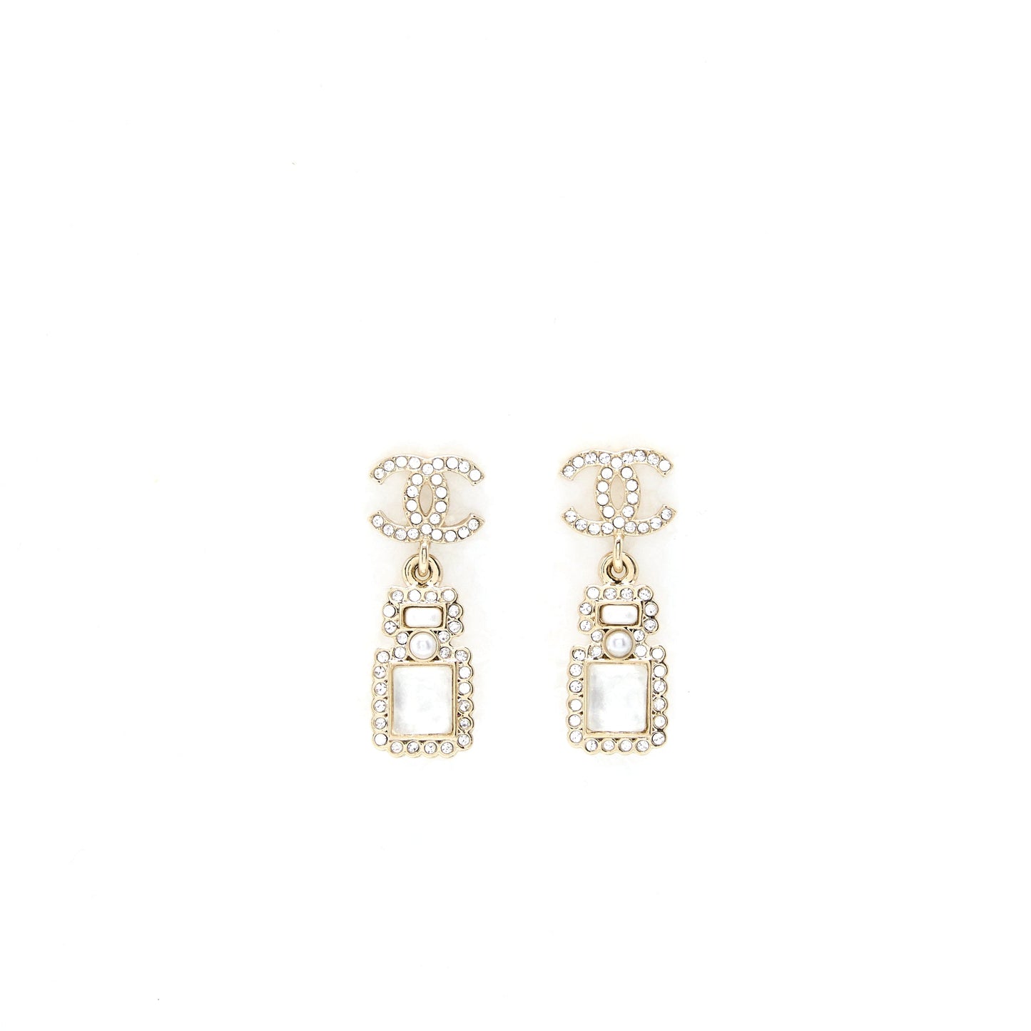 Chanel Crystal And Stud CC Perfume Drop Earring L