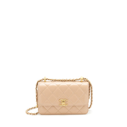 Chanel 21A Small Gold Crush Flap Bag Calfskin Beige