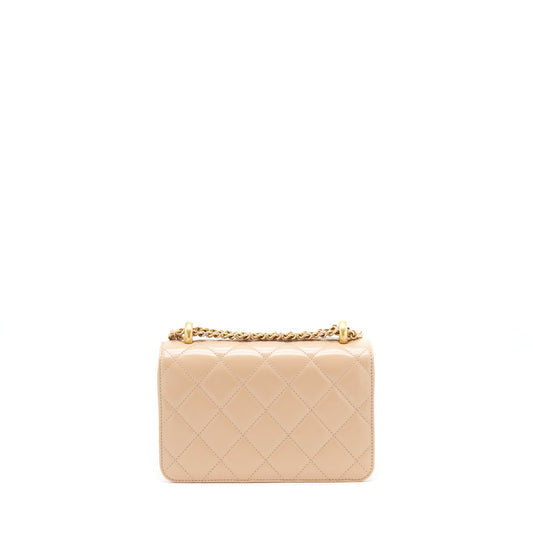 Chanel 21A Small Gold Crush Flap Bag Calfskin Beige