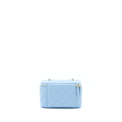 Chanel 22S Pearl Crush Long Vanity With Chain Lambskin Blue