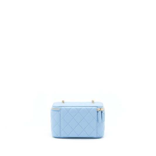 Chanel 22S Pearl Crush Long Vanity With Chain Lambskin Blue