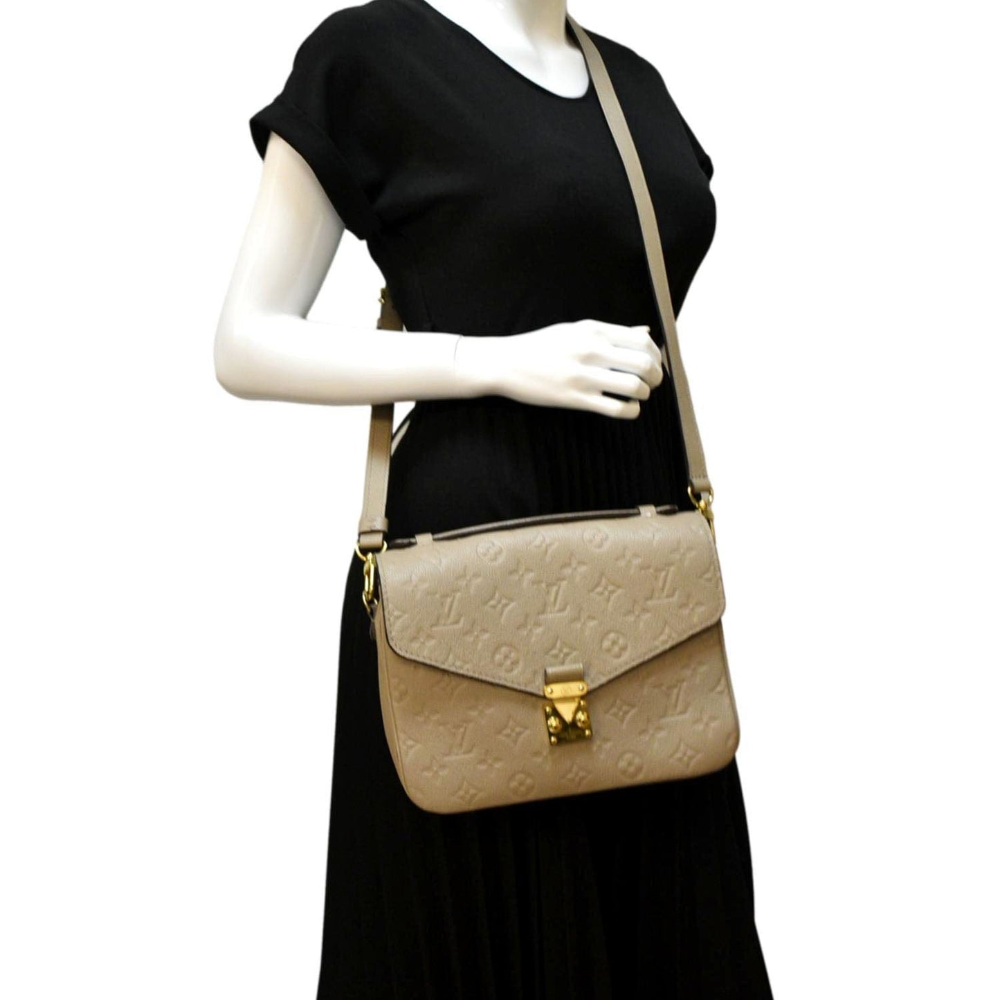 LOUIS VUITTON Women Metis Pochette Empreinte Leather Crossbody Bag Taupe
