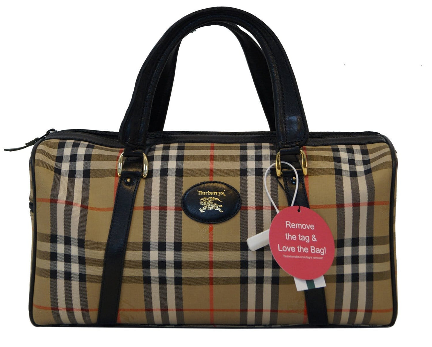 BURBERRY Nova Check Canvas Leather Black Beige Travel Bag