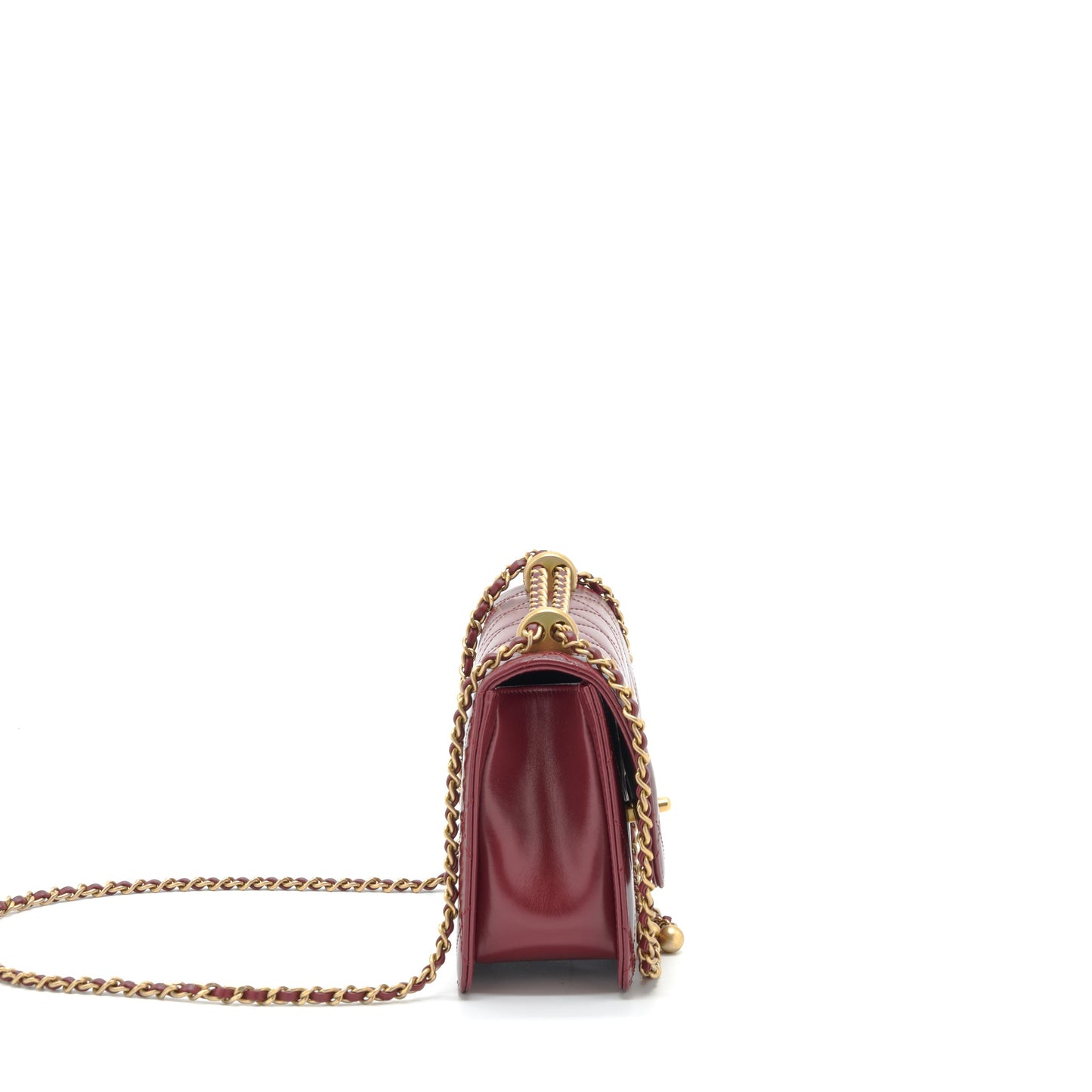 Chanel 21A Medium Gold Crush Flap Bag Calfskin NC635 Burgundy