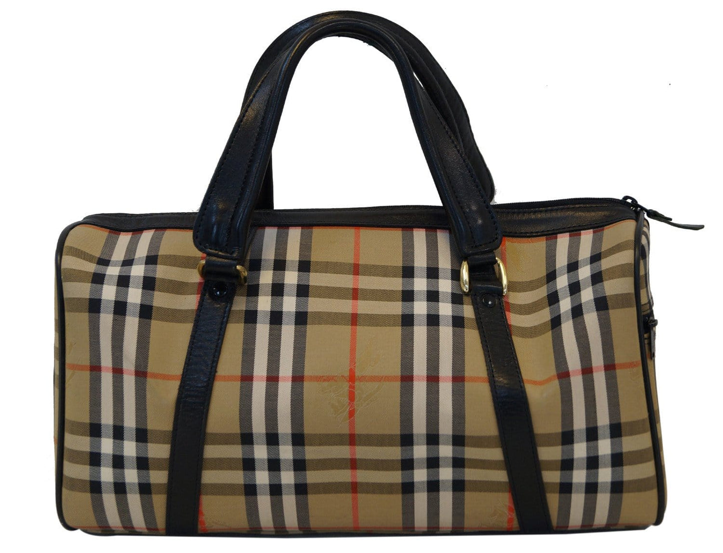 BURBERRY Nova Check Canvas Leather Black Beige Travel Bag