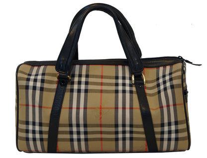 BURBERRY Nova Check Canvas Leather Black Beige Travel Bag