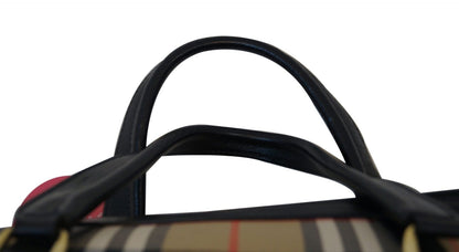 BURBERRY Nova Check Canvas Leather Black Beige Travel Bag