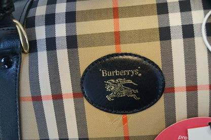 BURBERRY Nova Check Canvas Leather Black Beige Travel Bag