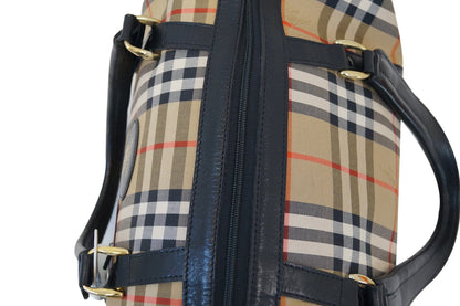 BURBERRY Nova Check Canvas Leather Black Beige Travel Bag