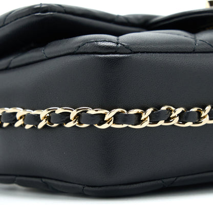 Chanel Pearl Chain Flap Bag Quilted Lambskin Black L