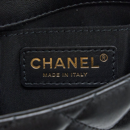 Chanel Pearl Chain Flap Bag Quilted Lambskin Black L