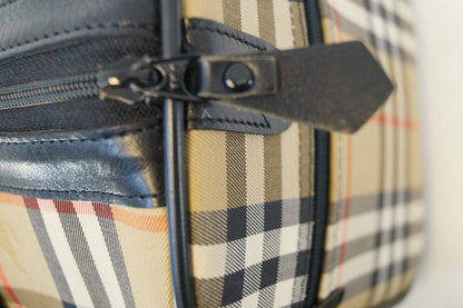 BURBERRY Nova Check Canvas Leather Black Beige Travel Bag