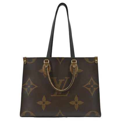 LOUIS VUITTON Onthego MM Giant Monogram Reverse Canvas Tote Shoulder Bag Brown