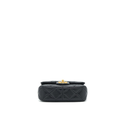 Chanel 22P Mini Square Flap Bag Lambskin Black Gold/Black Hardware