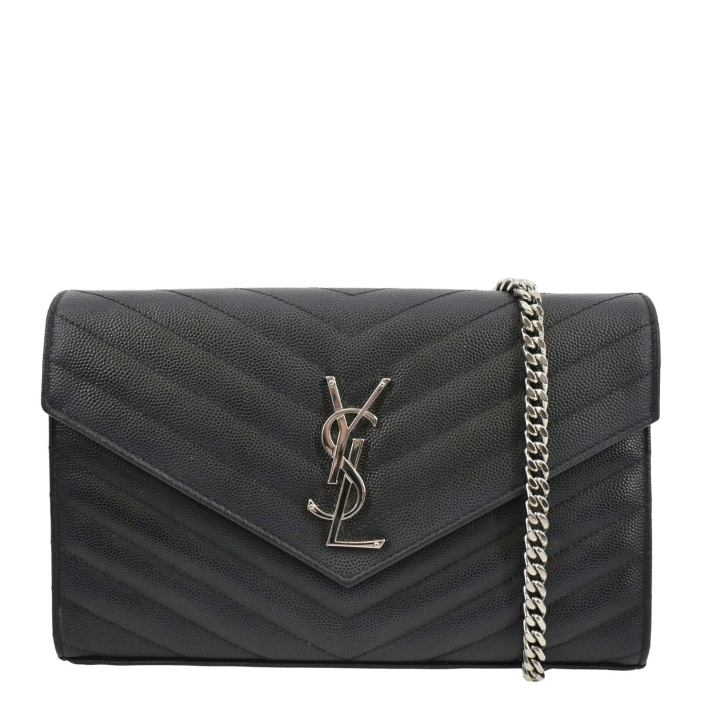YVES SAINT LAURENT Cassandre Chain Wallet Leather Crossbody Bag Black