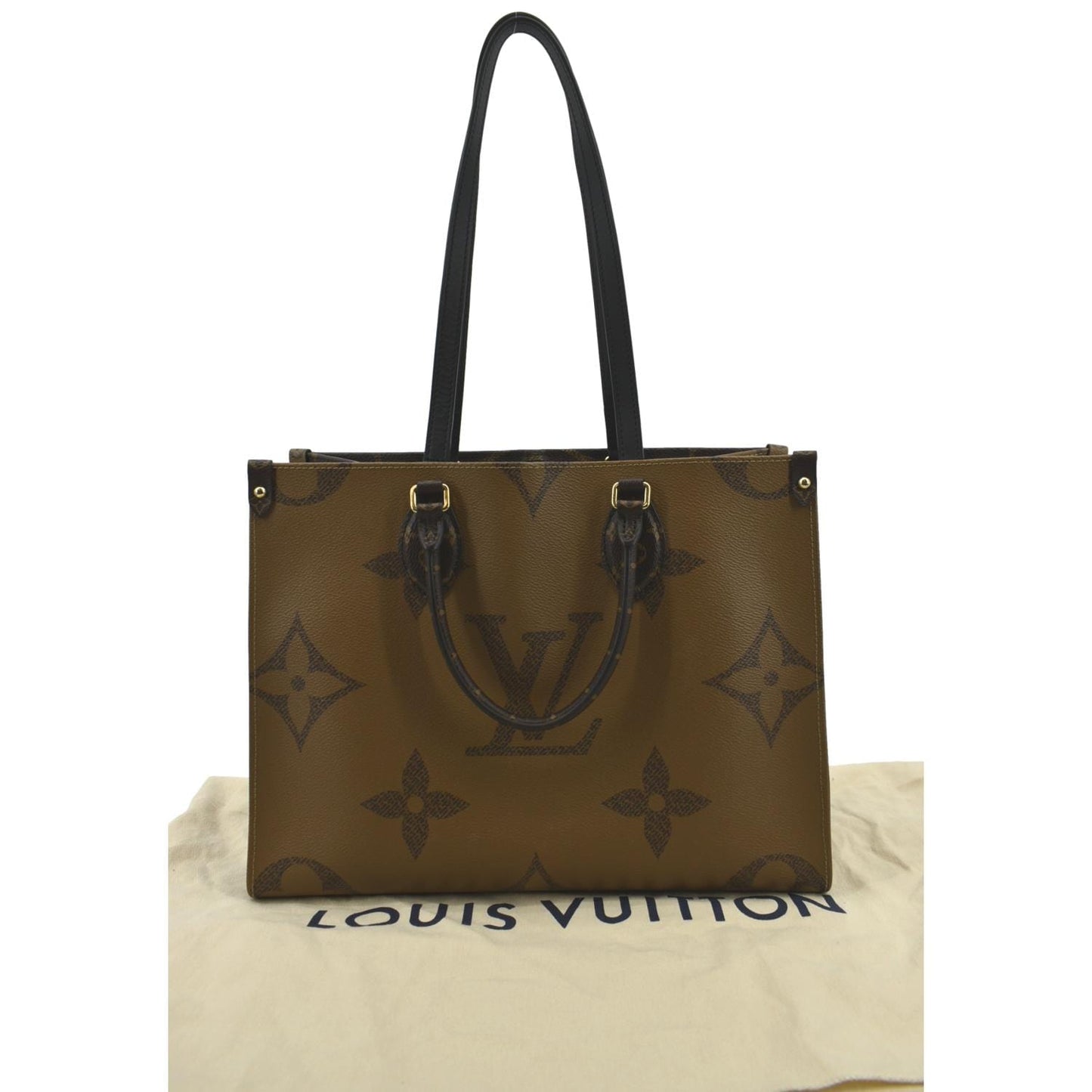 LOUIS VUITTON Onthego MM Giant Monogram Reverse Canvas Tote Shoulder Bag Brown